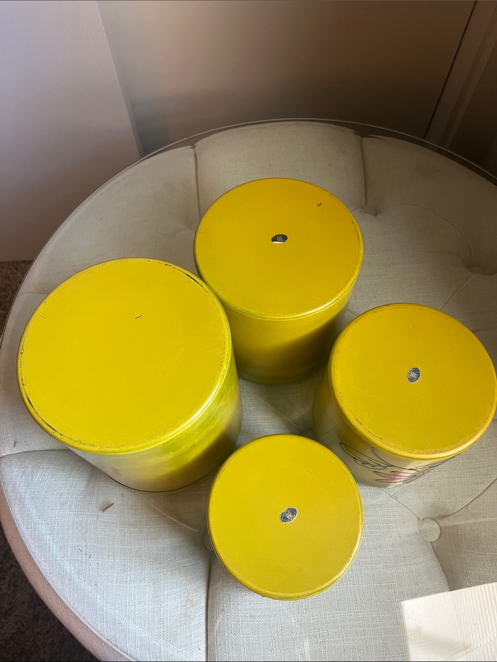 Vintage Yellow Floral Metal Canister Set - 4pc Made In Japan - Picture 6 of 9